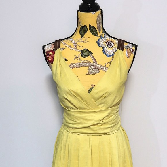 Lida Baday Yellow Belted Pleated Midi Dress 2 - Picture 5 of 13
